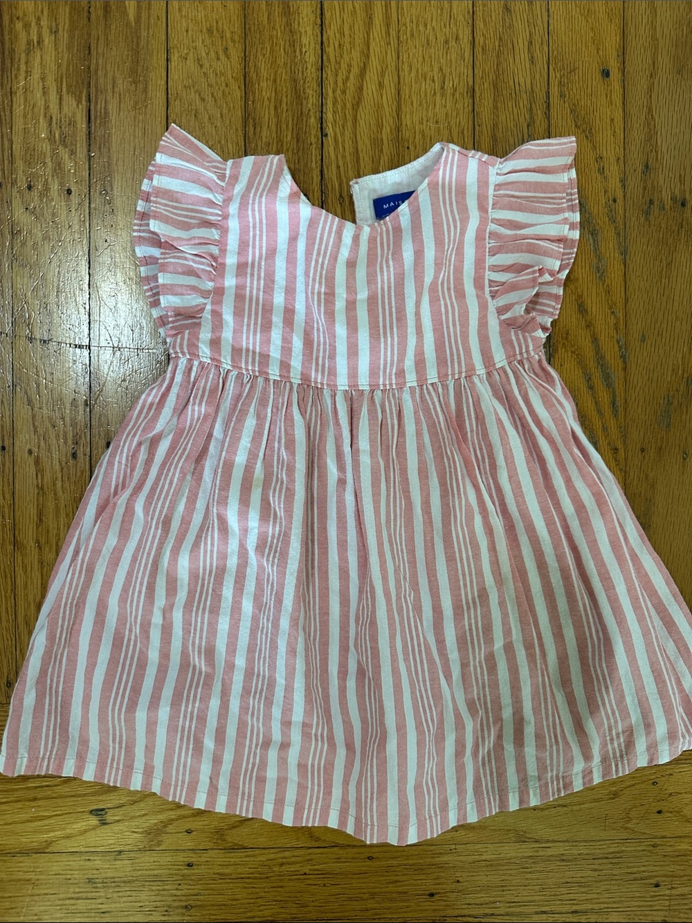 Maison Me Pink and White Striped Flutter Sleeve Dress - 2